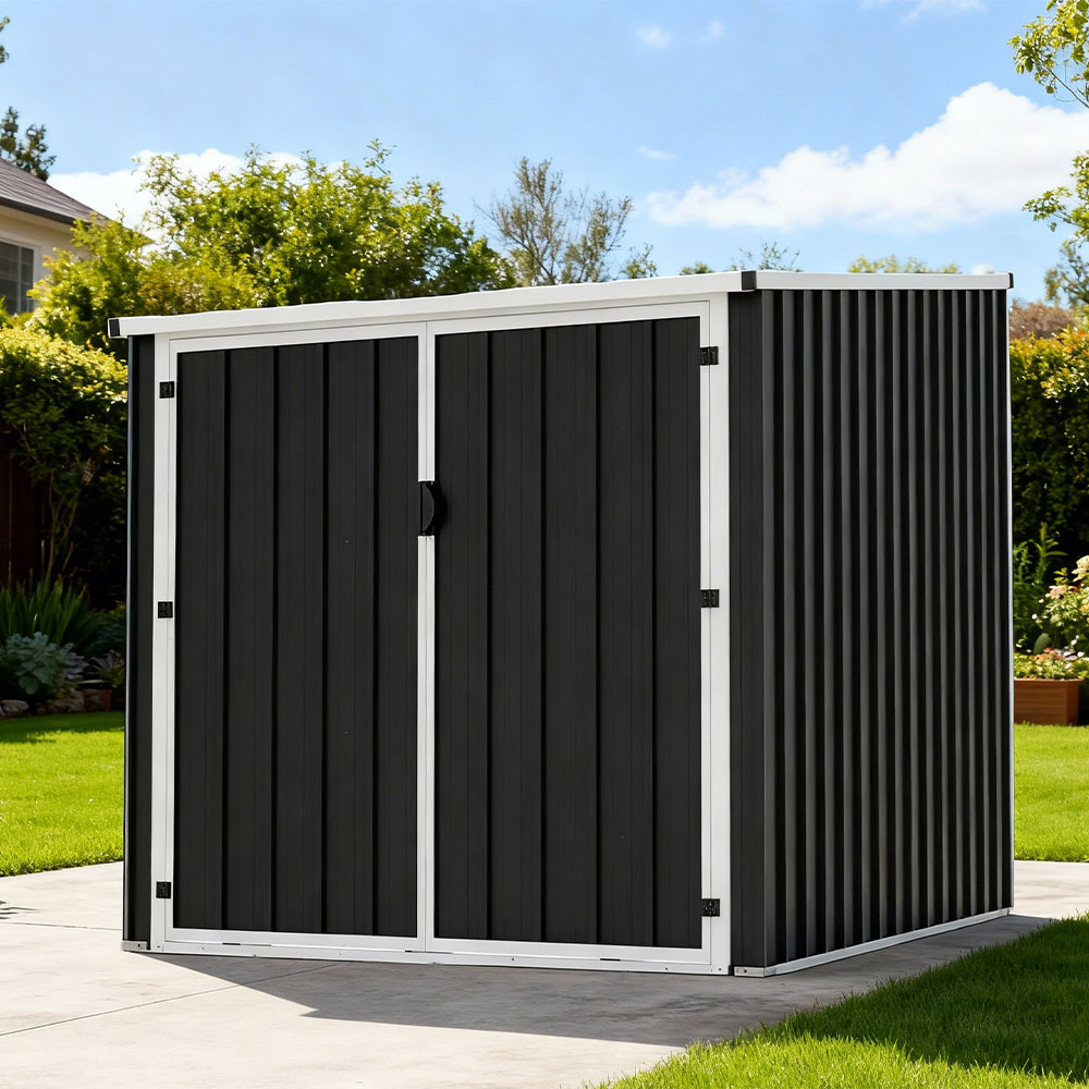 Living and Home 5 x 6ft Anthracite and White Slope Roof Bicycle Outdoor Storage Shed with 3 Tracks Image 2
