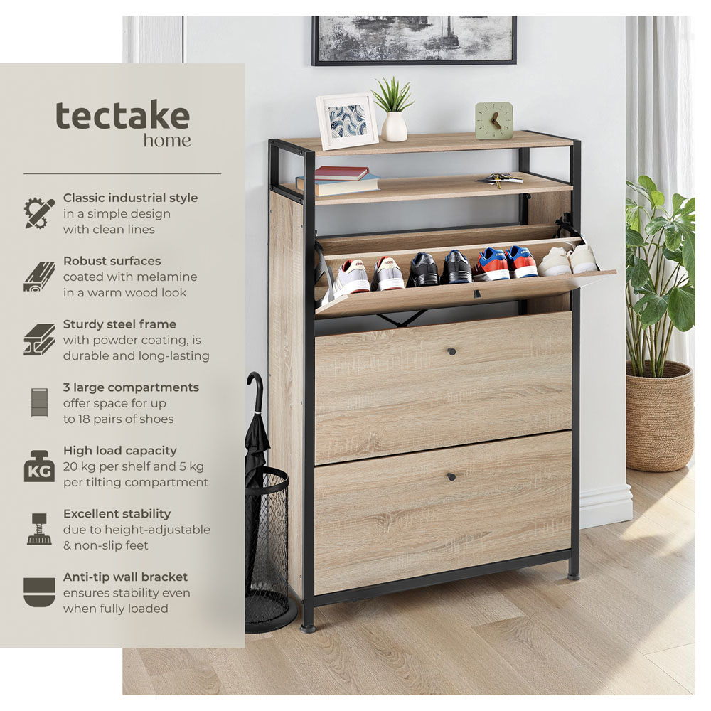 Tectake Single Shelf 3 Tilt Drawer Oak Wood Light Slim Storage Rack 32 x 81cm Image 6