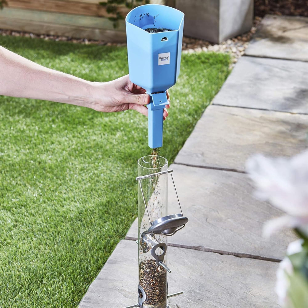 Happy Beaks Blue Large Plastic Feed Scoop with Handle and Lever Image 2