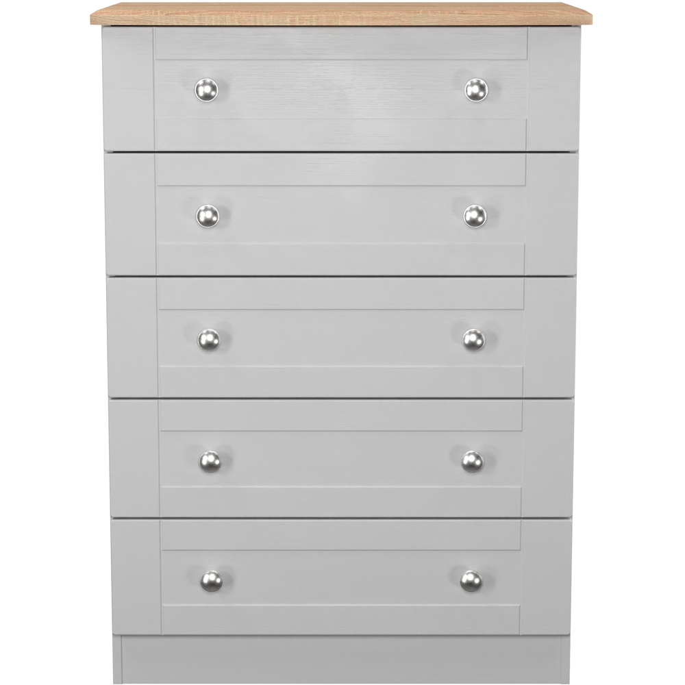 Crowndale Sussex 5 Drawer Grey Ash and Bardolino Oak Chest of Drawers Ready Assembled Image 2