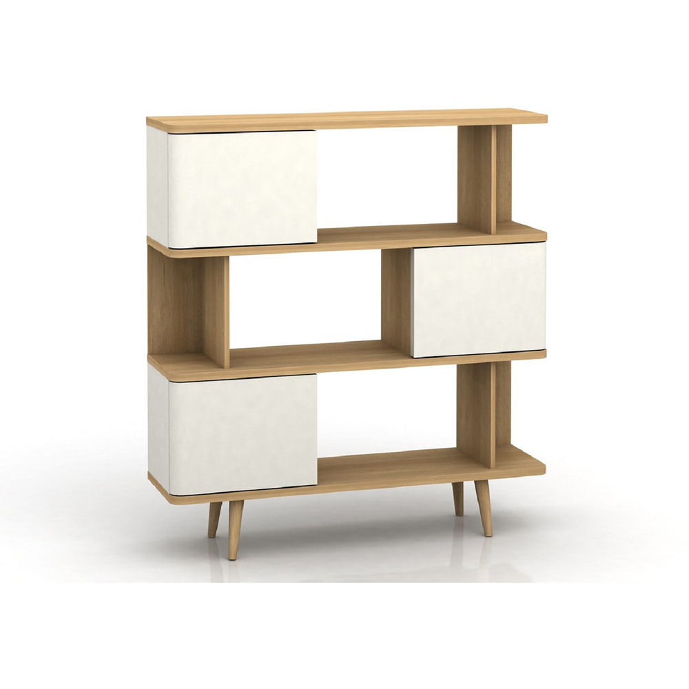 Loft24 Alandra 3 Door 3 Shelf Oak White Bookcase Image 2