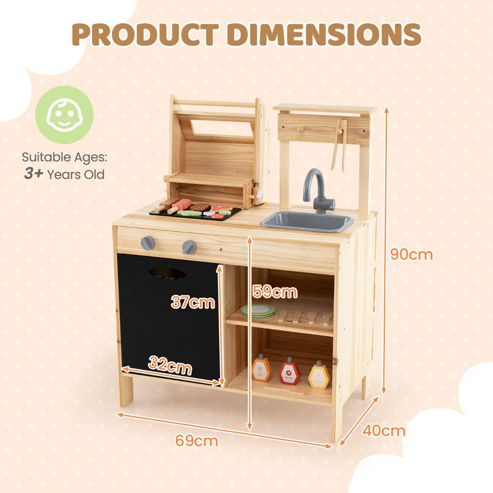 Costway Kids Natural Wooden Barbecue Grill Play Set with Chalkboard Image 7