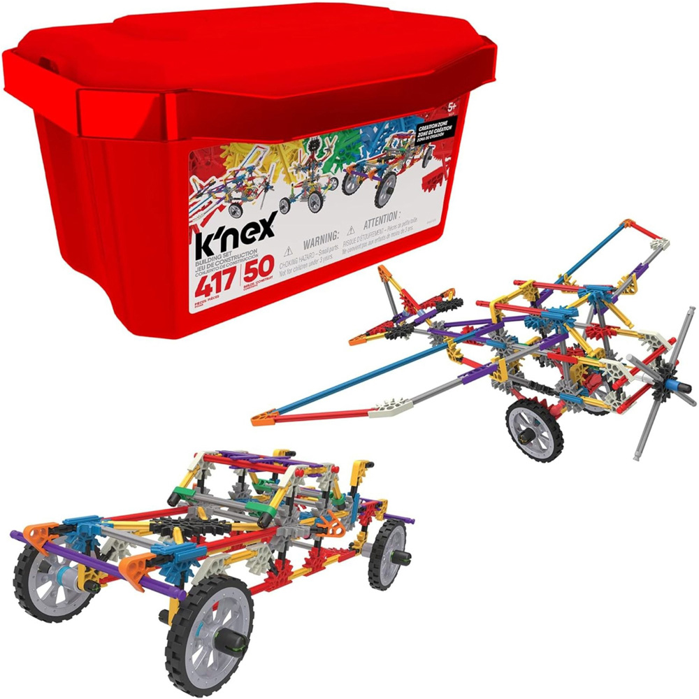 Basic Fun K'NEX Classics Creation Zone 50 Model Building Set with Red Storage Tub 417 Piece Image 3
