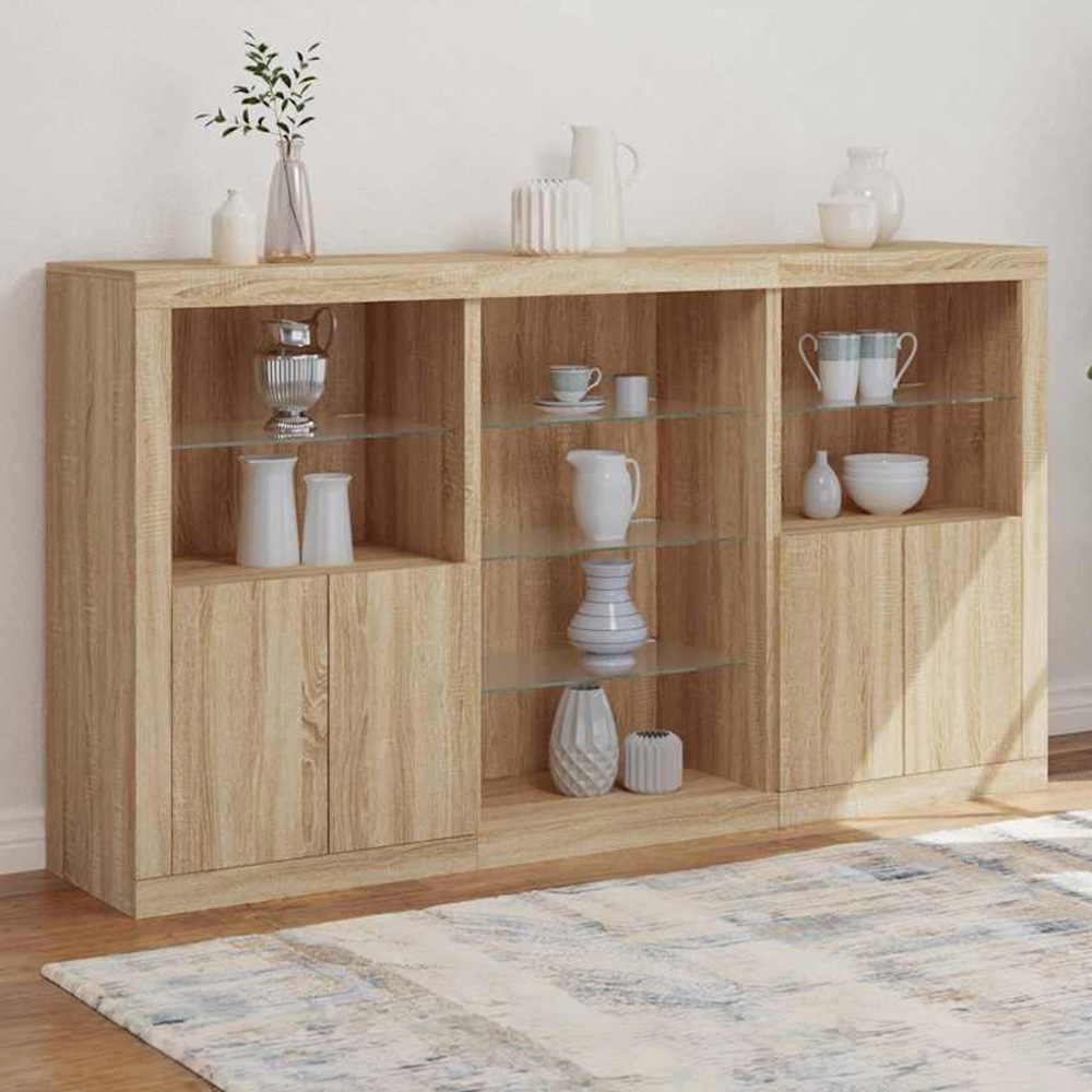 vidaXL 4 Door 8 Shelf Sonoma Oak Sideboard with LED Lights Image 1