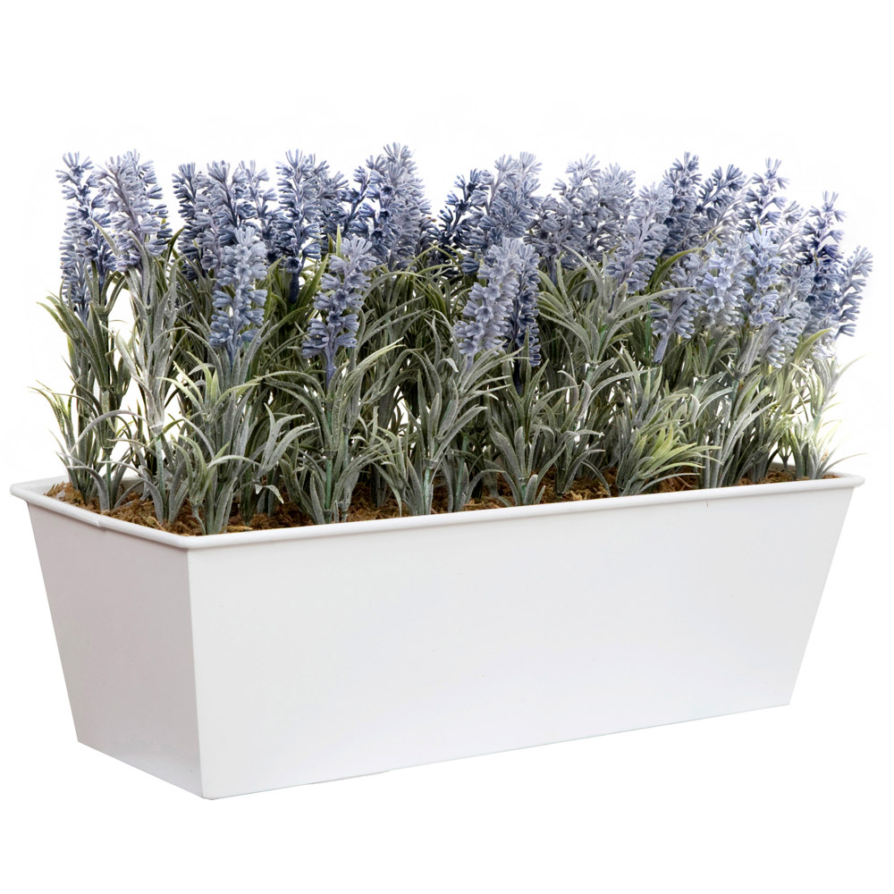 GreenBrokers Artificial Lavender Plant in White Window Box 45cm Image 1