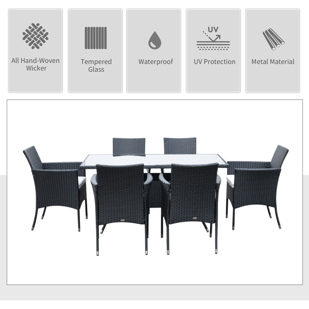 Outsunny 6 Seater Black Rattan Rectangular Garden Dining Set | Wilko