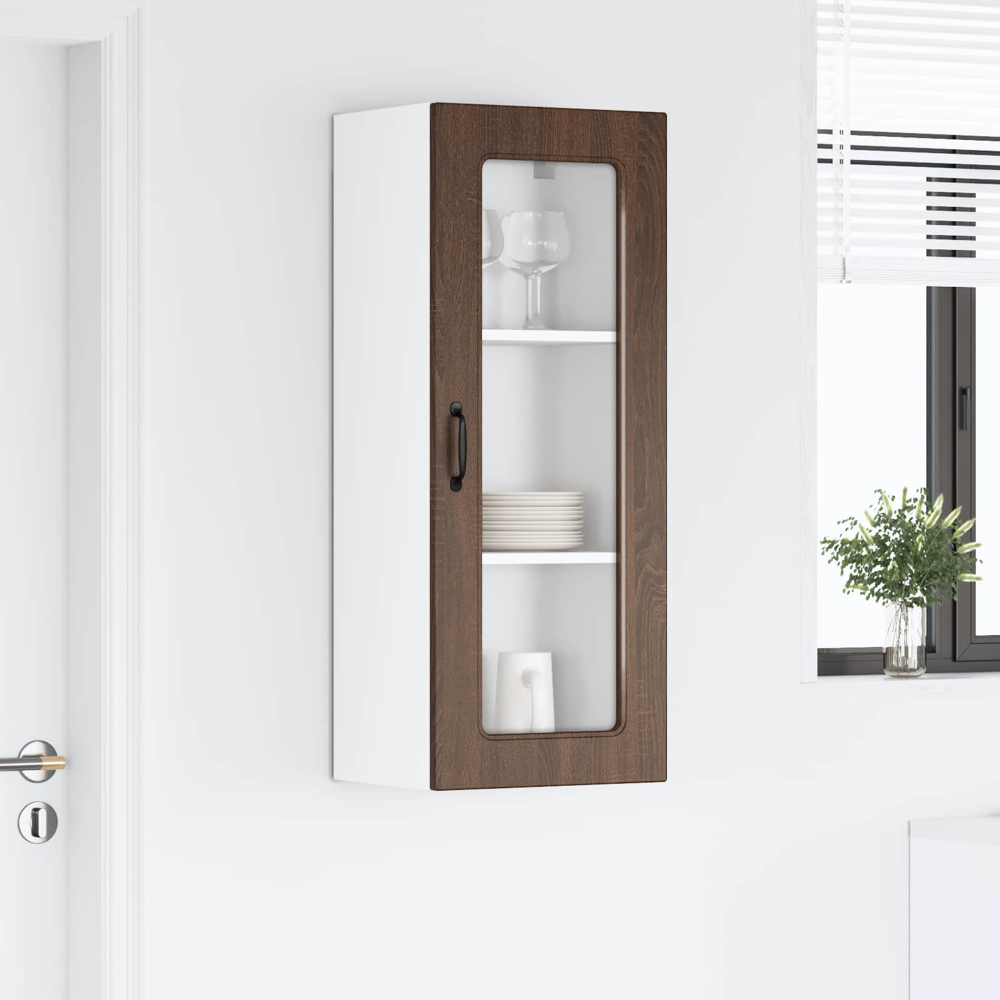 vidaXL Single Glass Door Brown Oak Kitchen Wall Cabinet Image 9