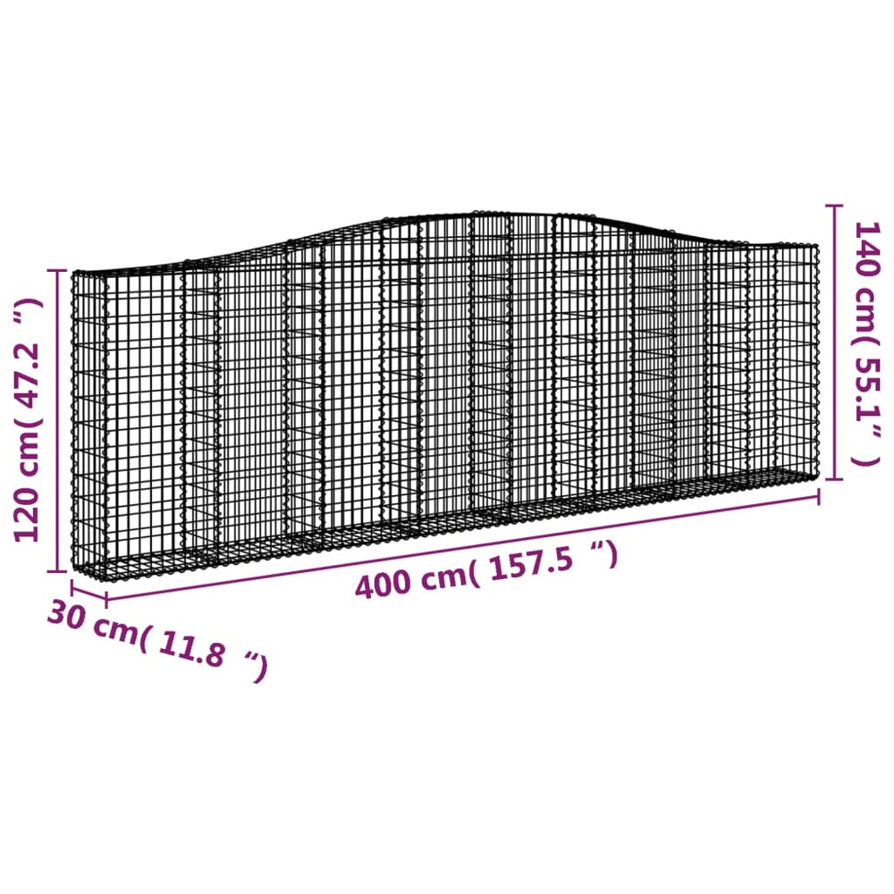 vidaXL Silver Galvanised Iron Arched Gabion Basket 120/140 x 30 x 400cm 3 Pack Image 5