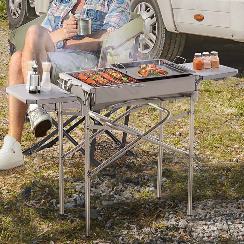 Outsunny Stainless Steel Folding Charcoal BBQ Grill Image 2