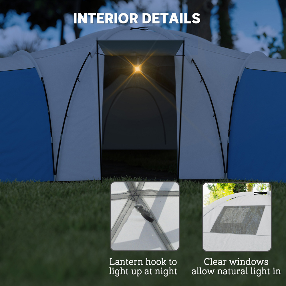Outsunny 6-9 Person Tunnel Tent with 3 Bedroom and Porch Blue Image 6