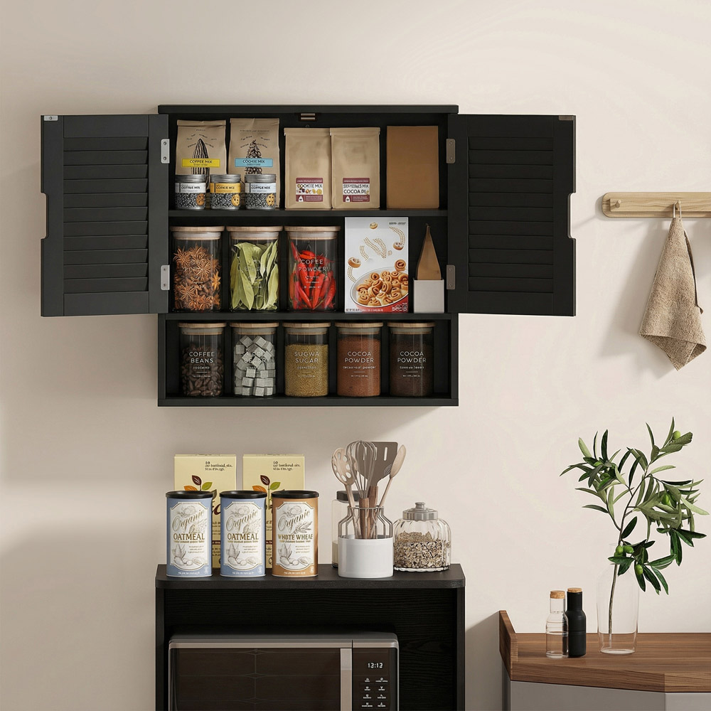 Portland 2 Door Single Shelf Black Wall-Mounted Bathroom Storage Cabinet Image 4