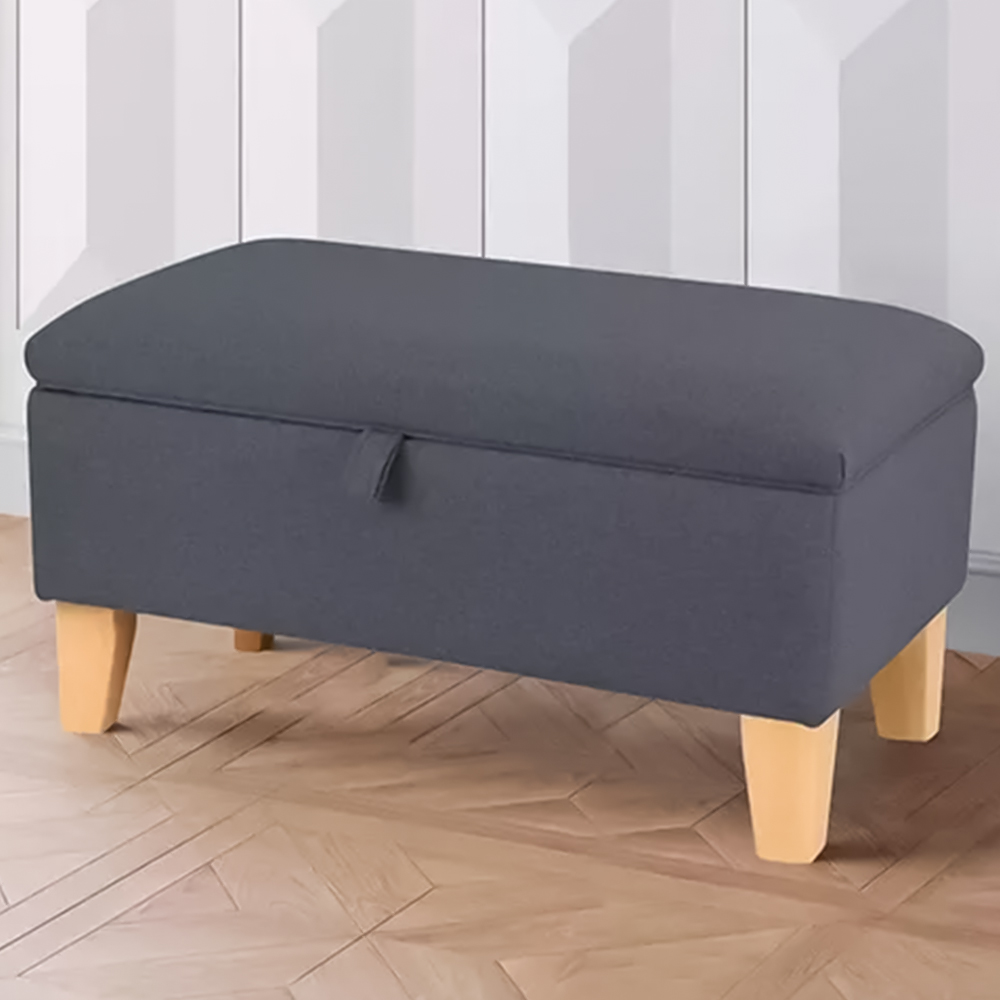 Living and Home Dark Grey Linen Upholstered Storage Ottoman Image 1