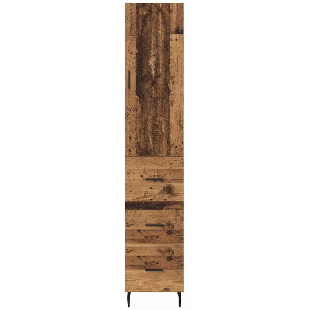 vidaXL Single Door 3 Drawer Old Wood Slim Sideboard with Metal Legs Image 8