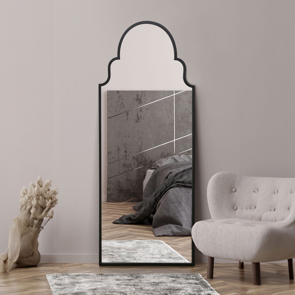 The Arcus Black Arched Metal Leaner Wall Mirror 180 x 70cm Image 2