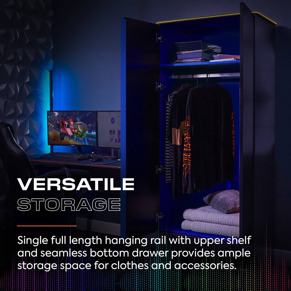 X Rocker Carbon-Tek 2 Door Grey and Blue Wardrobe with Neo Fibre LED Lights Image 4