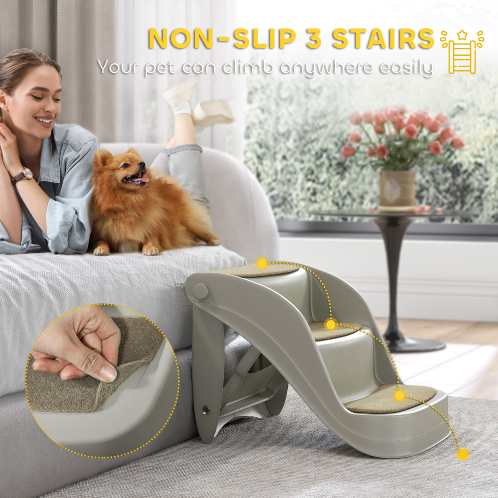 PawHut Grey Small Dog Foldable Stairs Image 4