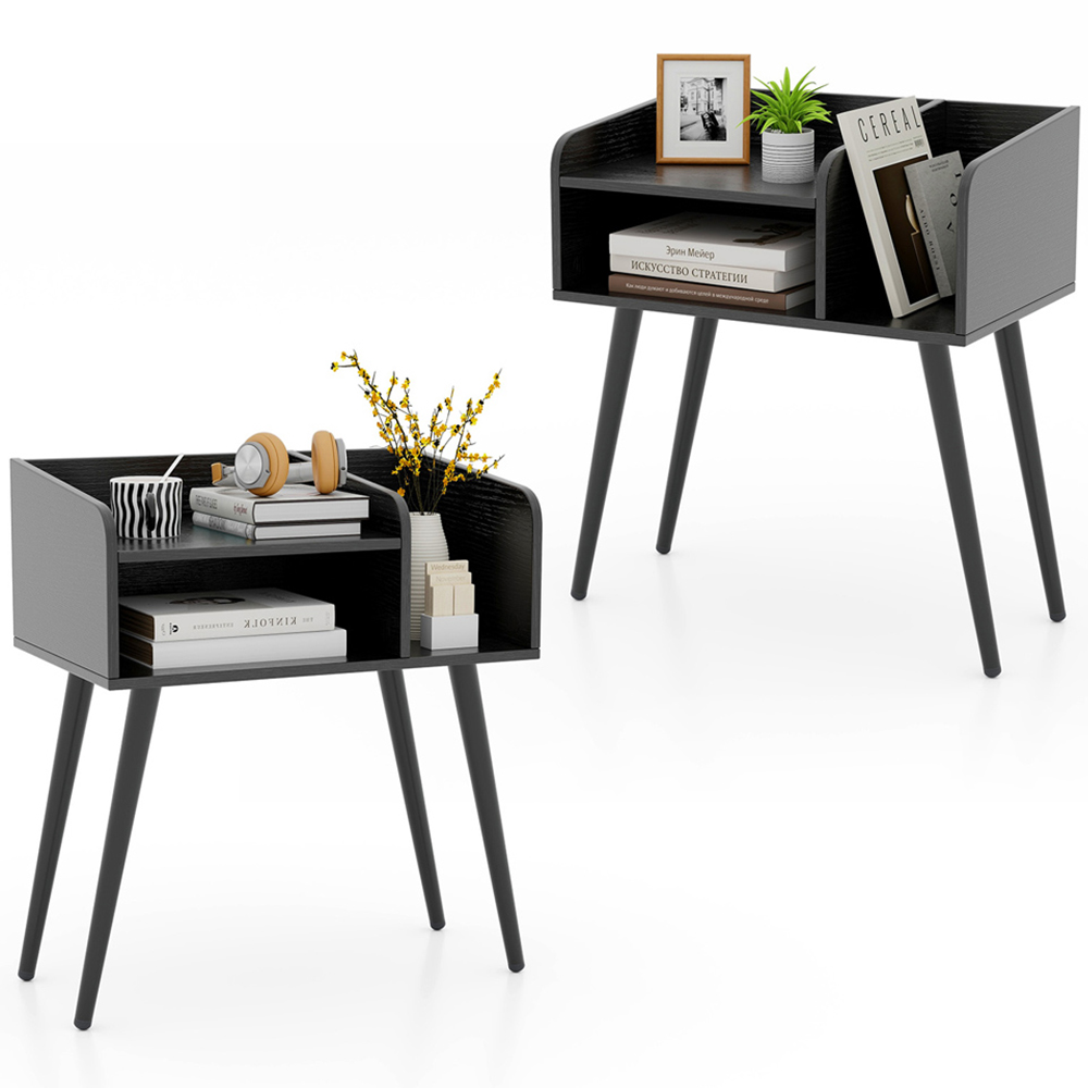 Costway Mid Century Black 2 Tier Nightstand Set of 2 Image 2