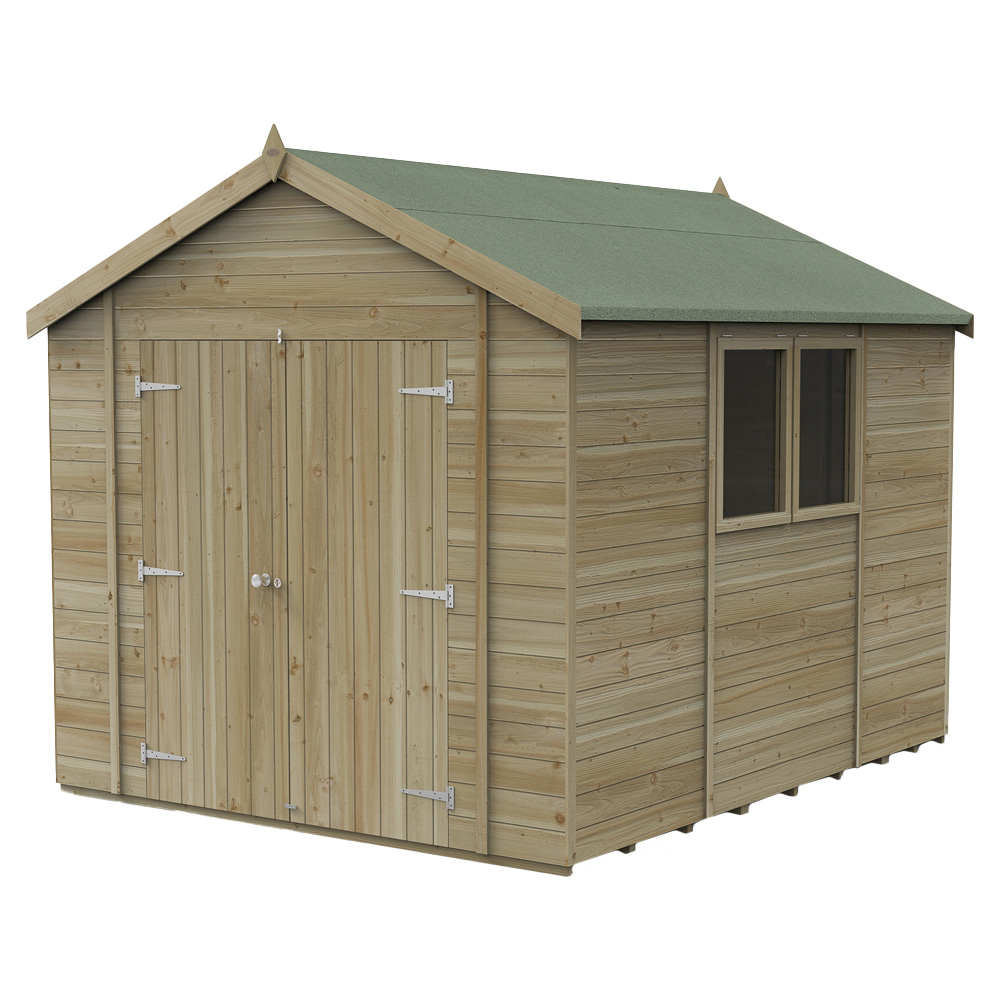 Forest Garden Timberdale 10 x 8ft Double Door Pressure Treated Apex Shed Image 1