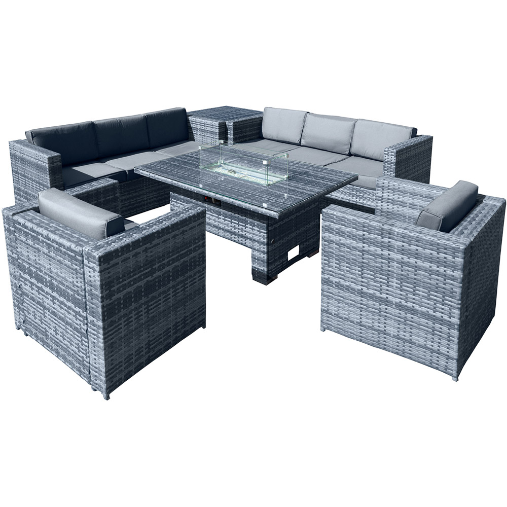 Oseasons Malta 8 Seater Ocean Grey Rattan Rising Firepit Corner Sofa Set Image 2
