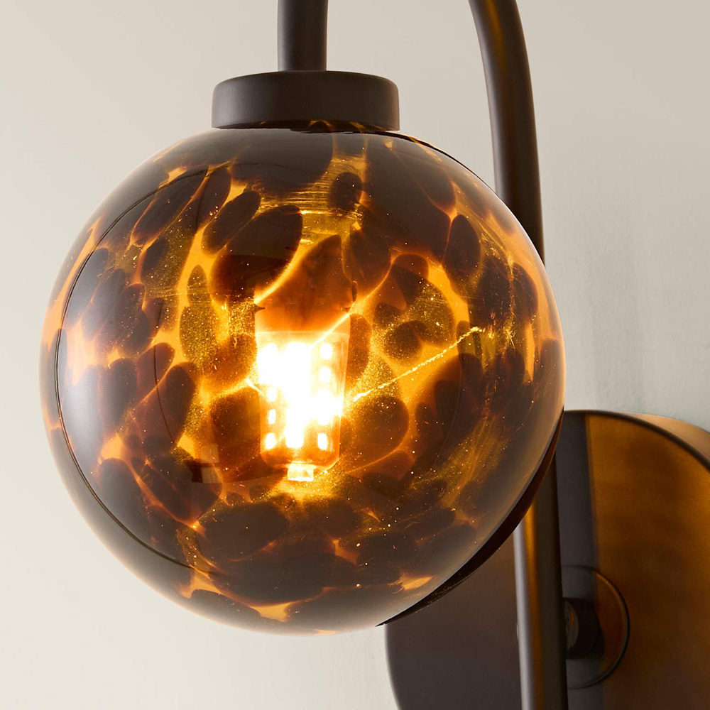 ValueLights Chiara Leopard Print Glass Globe Shade Matte Black LED Wall Light with Bulb Image 3