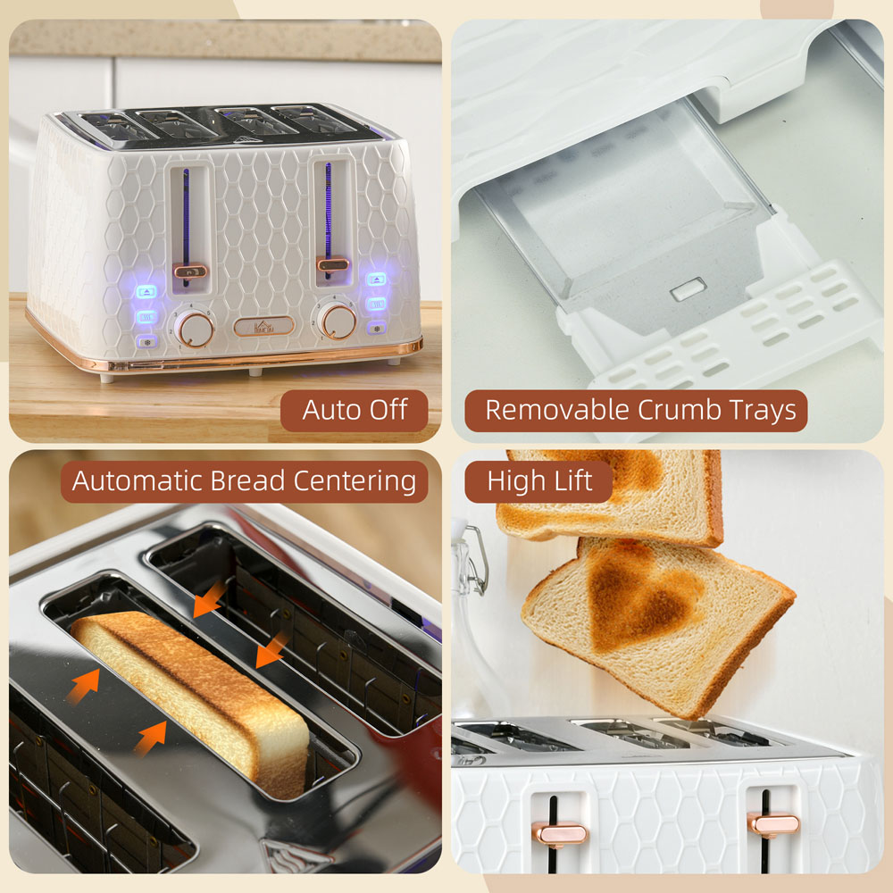 HOMCOM 800-208V70CW White Honeycomb 4 Slot Toaster 1600W Image 7