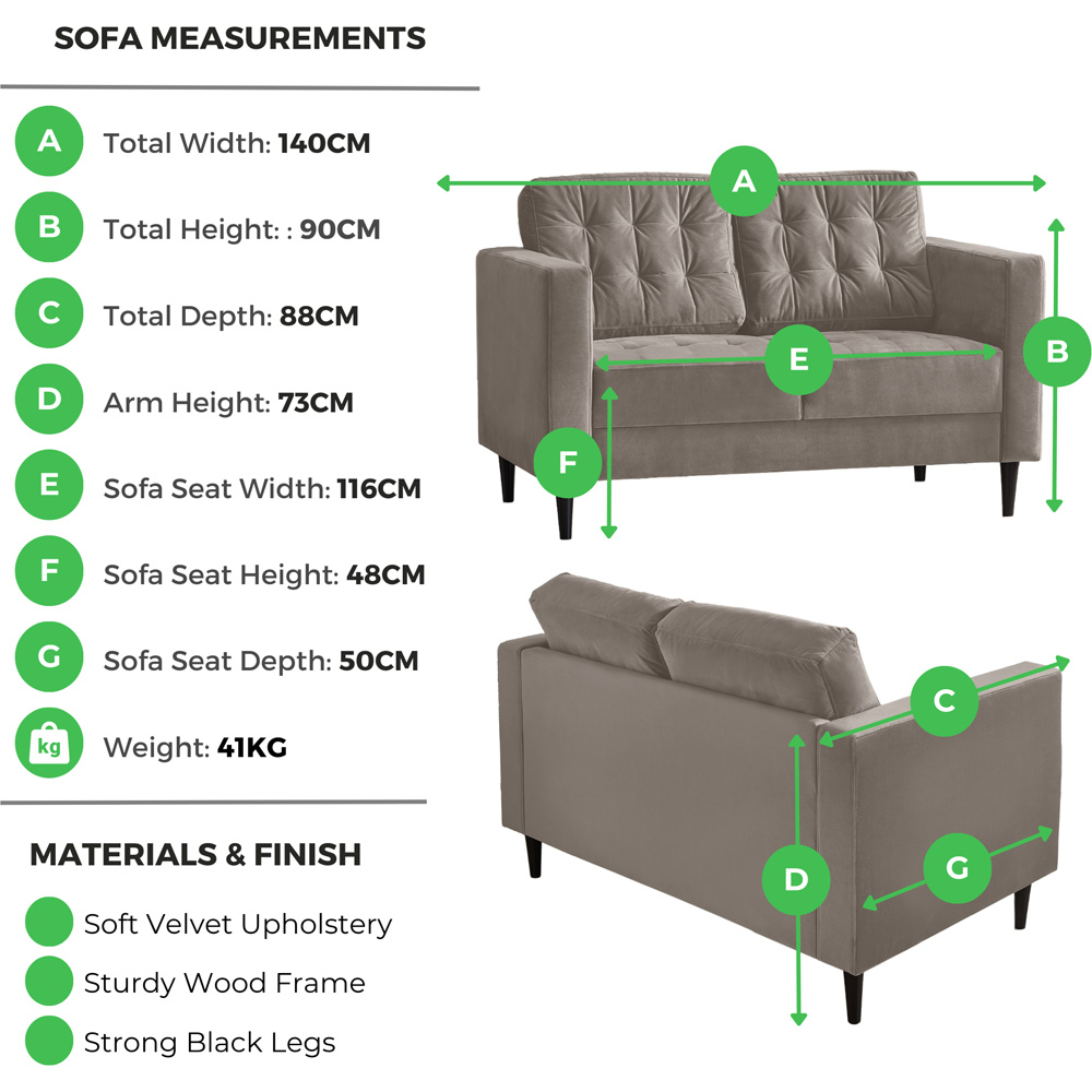 Furniturebox Josie 2 Seater Dark Grey Velvet Sofa Image 7