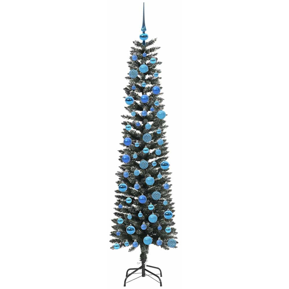 vidaXL Pre-Lit Blue Baubles Green Artificial Christmas Tree 6ft Image 4