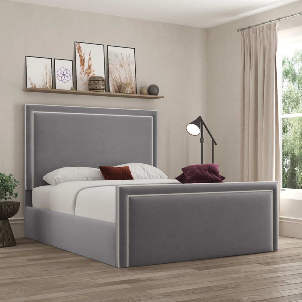 DS Living Verona King Size Plush Grey Piping Ottoman Bed Image 4