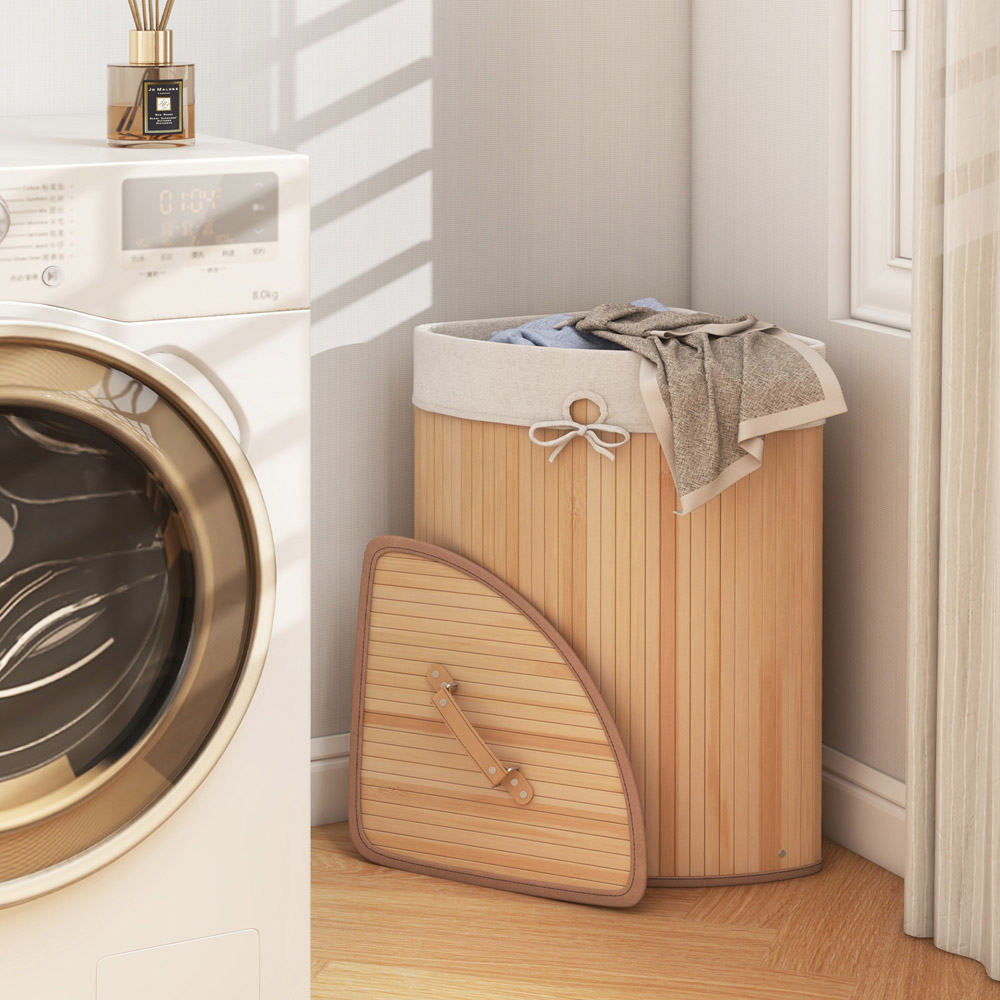 Costway Natural Laundry Hamper with Lid Image 2