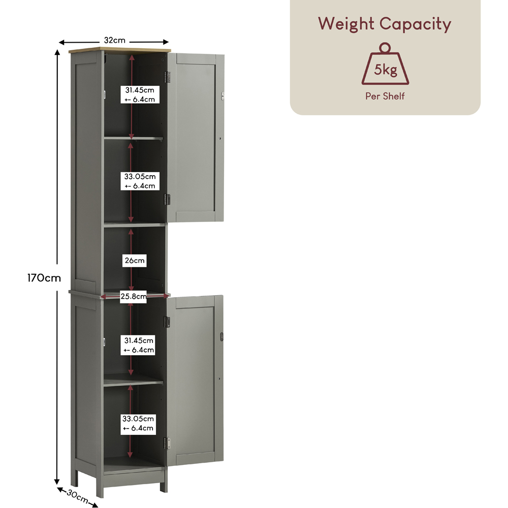 BATH VIDA 2 Door Grey Tall Floor Cabinet Image 8