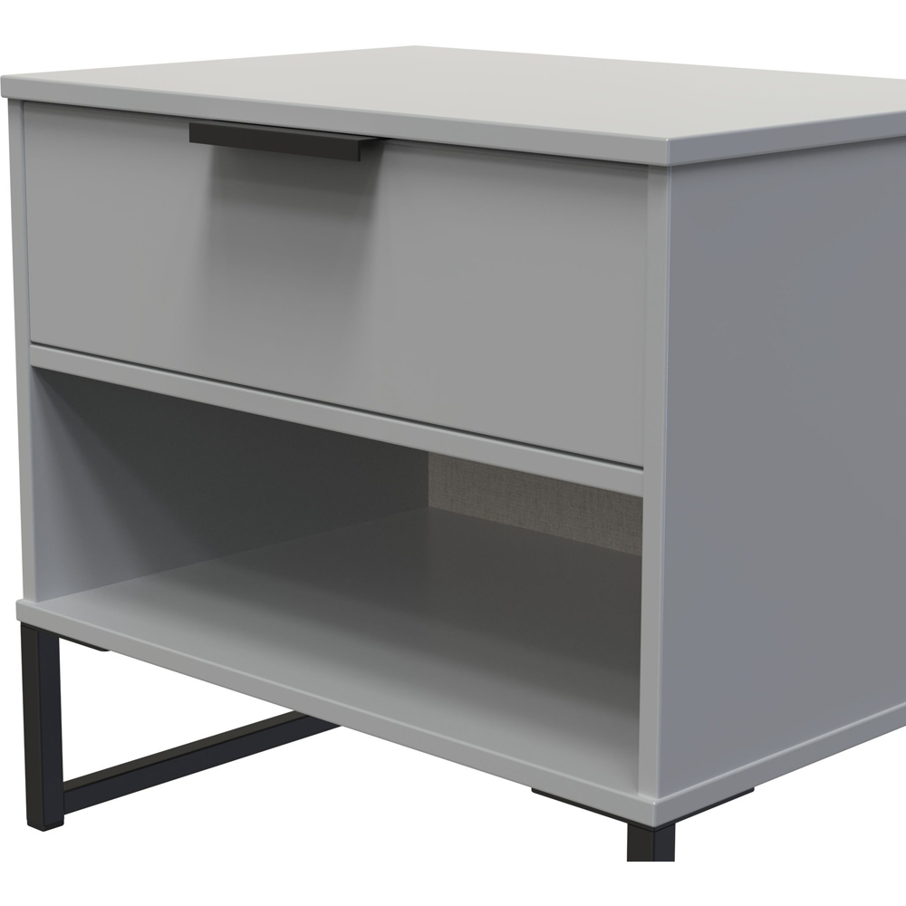 Crowndale Diego Single Drawer Single Shelf Dusk Grey Open Bedside Cabinet Ready Assembled Image 4