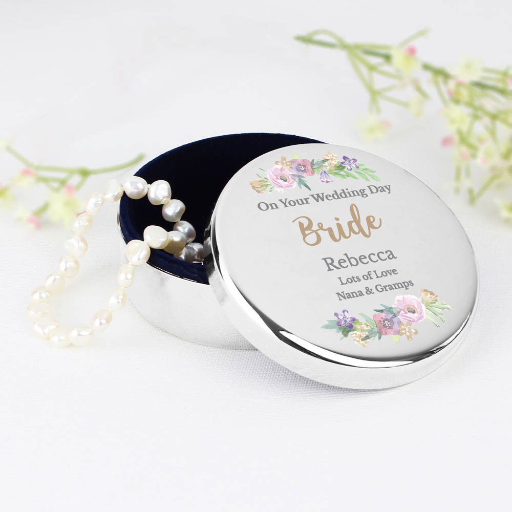 Personalised Memento Personalised Floral Watercolour Round Trinket Box Image 3