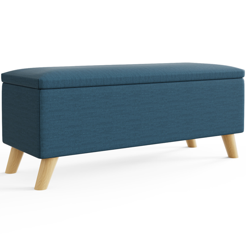 GFW Secreto Teal Blue Hopsack Fabric Ottoman Storage Bench Image 3