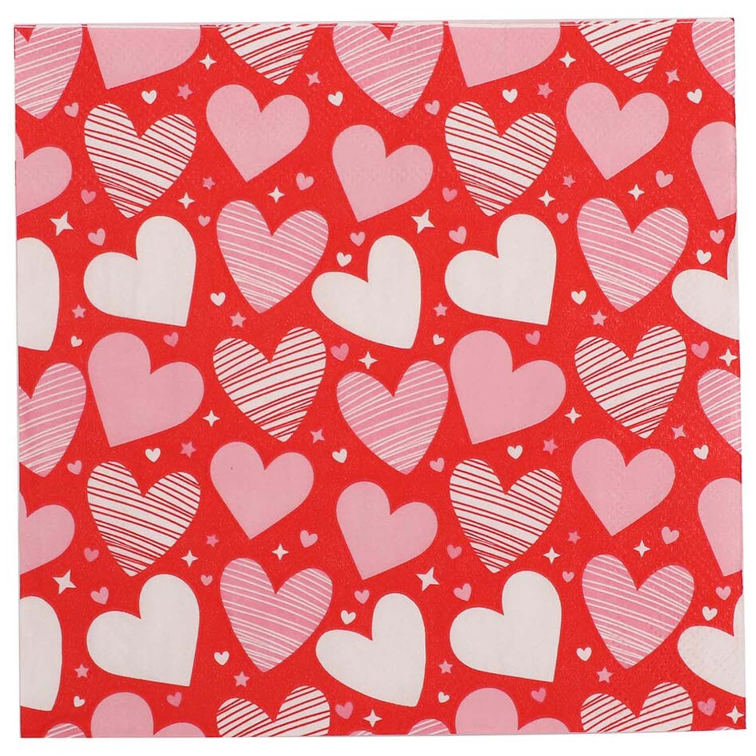Pack of 16 Heart Napkins  - Red Image 2