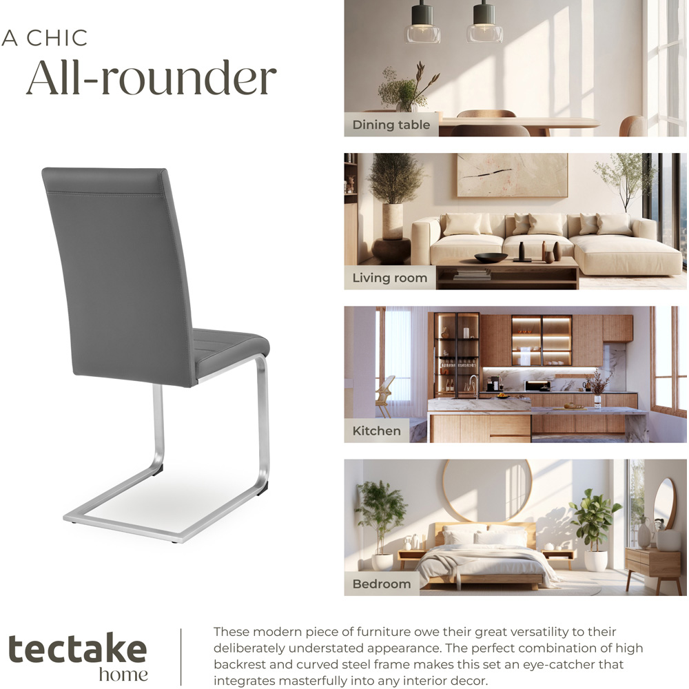tectake Set of 2 Grey Cantilever High Backrest Dining Chair Image 7