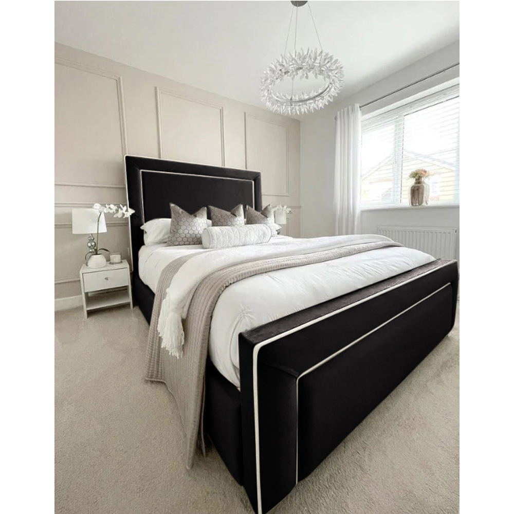 Eleganza Home Arring Double Black Plush Velvet Bed Frame with Headboard and Footboard Image 3