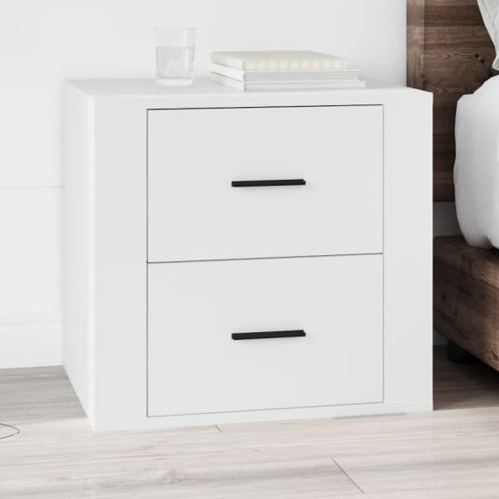 vidaXL 2 Drawer White Bedside Cabinet Image 1