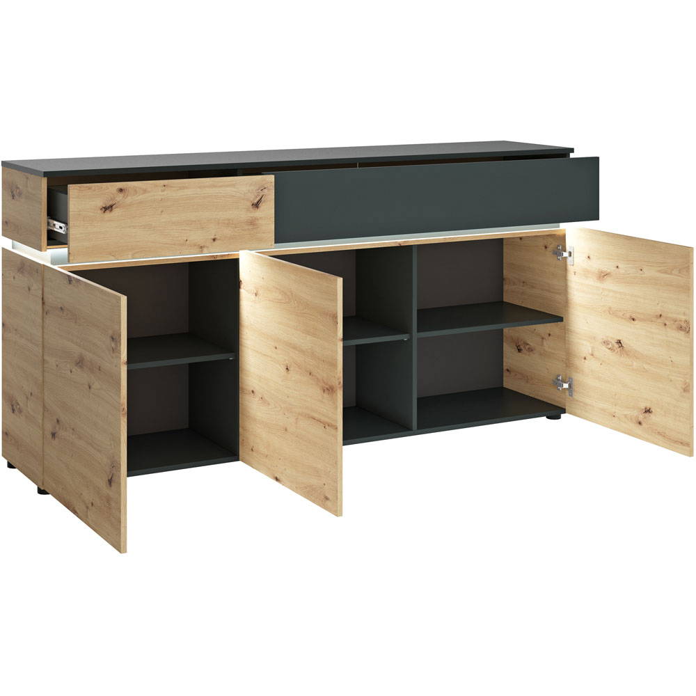 Florence Luci 3 Door 2 Drawer Platinum and Oak Sideboard with LED Lighting Image 3