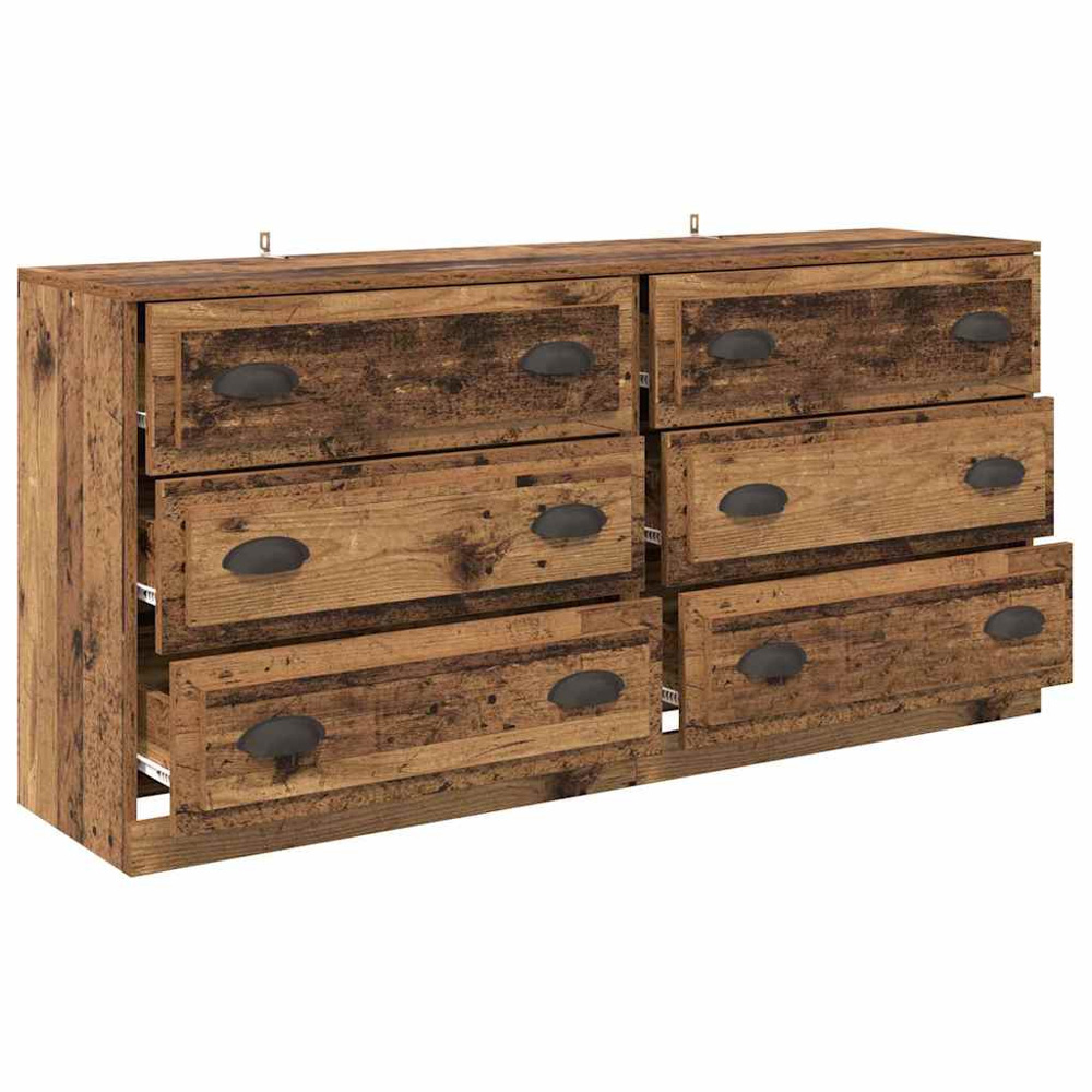 vidaXL 3 Drawer Old Wood Modern Sideboard Set of 2 Image 6