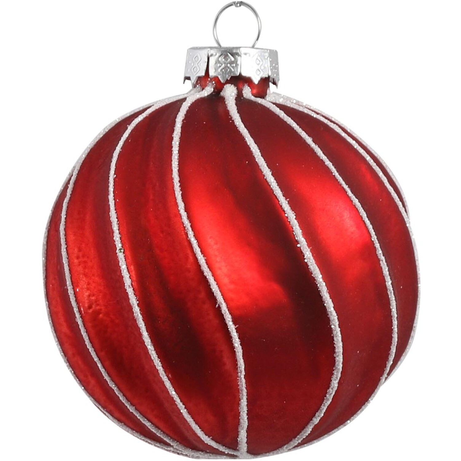 Candy Cane Lane Matte Red and White Swirl Bauble Image 2