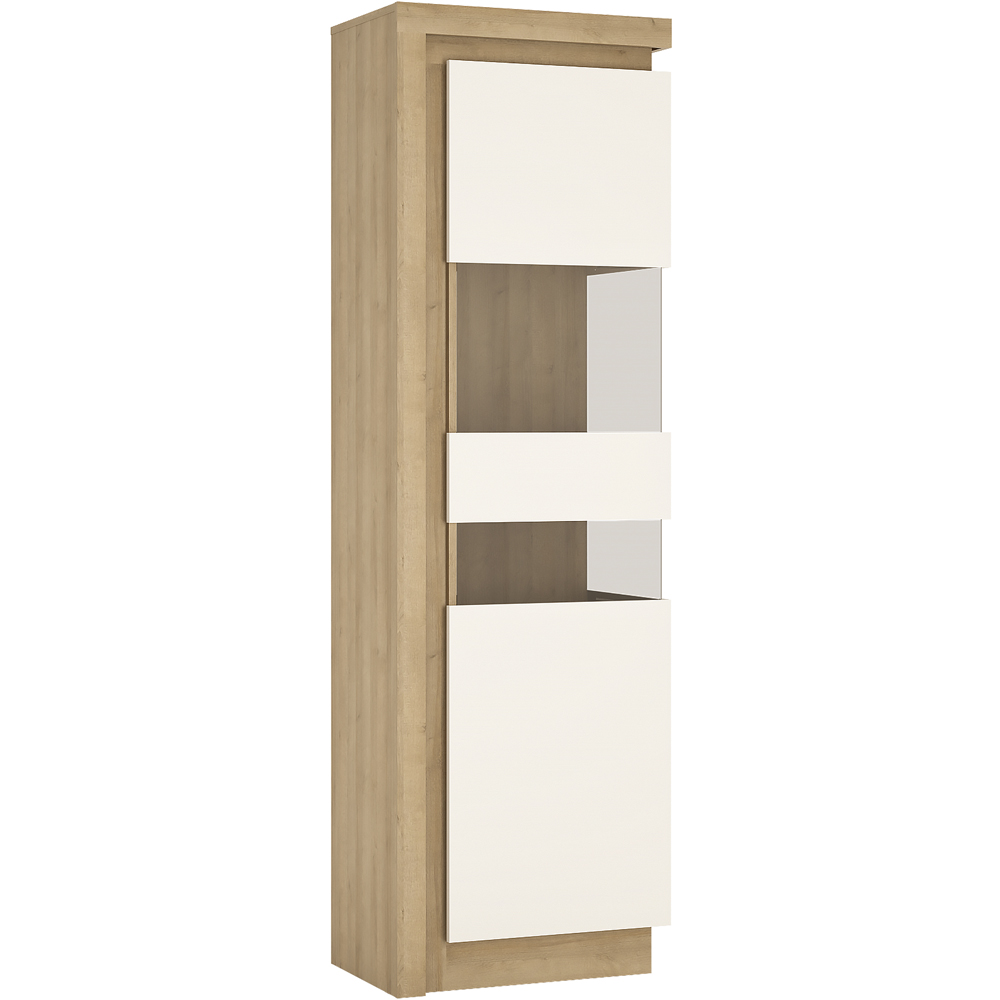 Florence Lyon Single Door Riviera Oak and White Display Cabinet with LED Lighting Image 2