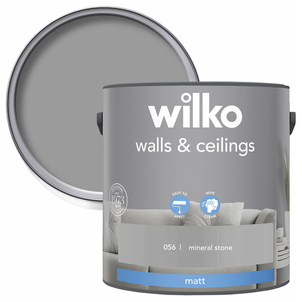 Wilko Walls & Ceilings Mineral Stone Matt Emulsion Paint 2.5L Image 1