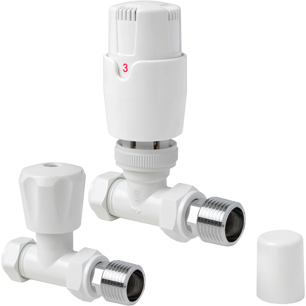 Go Bathrooms White Straight Thermostatic Radiator Valve Image 1