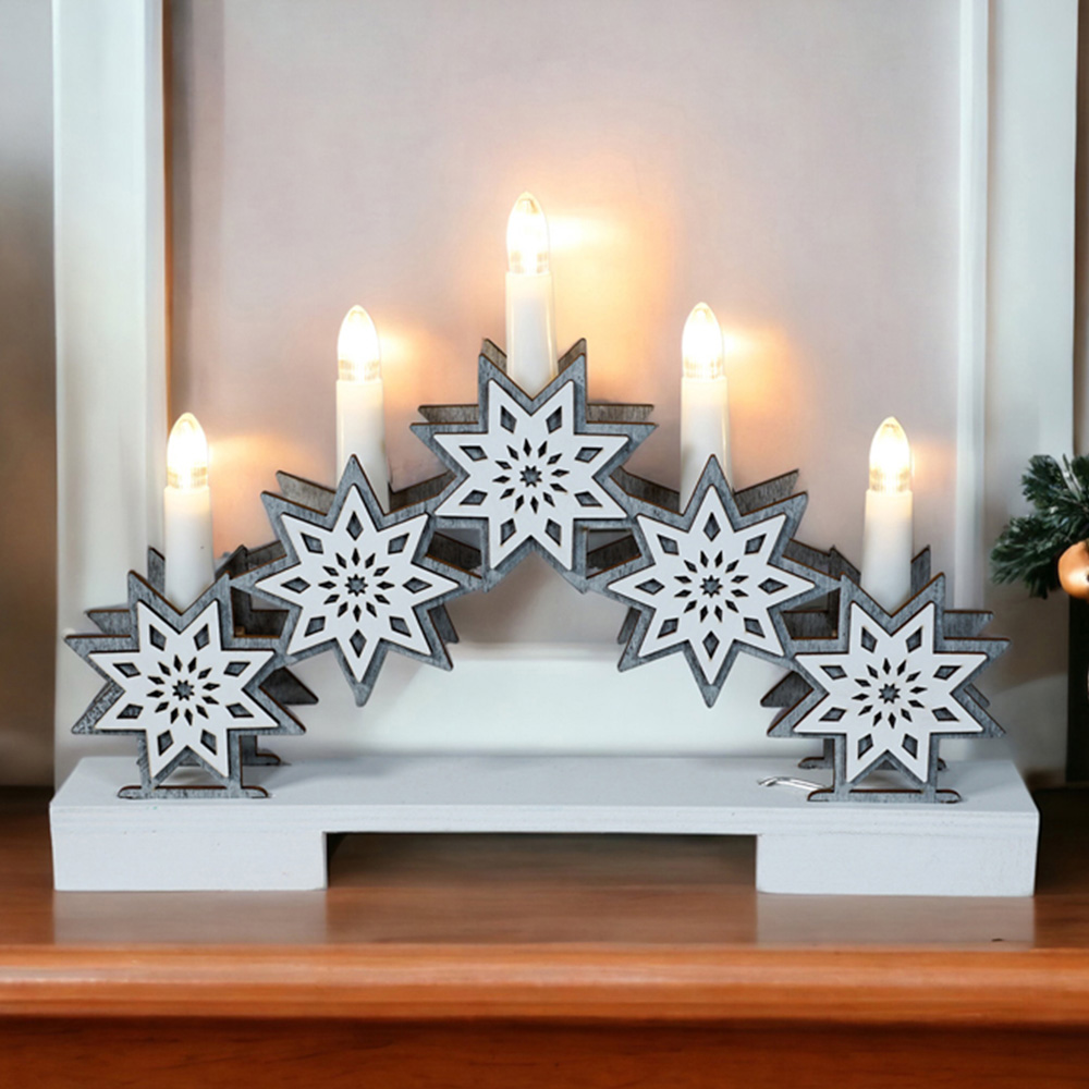 Xmas Haus White LED Light-Up Wooden Christmas Candle Arch with Stars Image 4