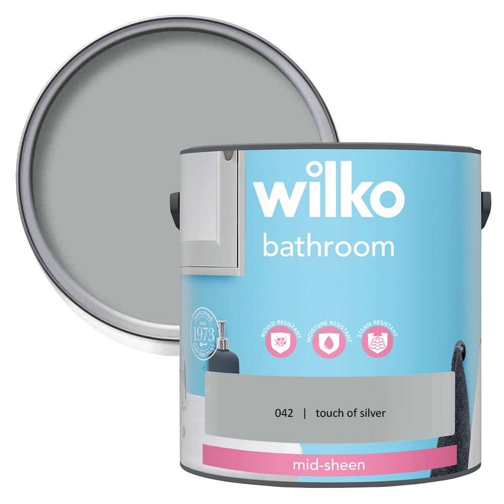 Wilko Bathroom Touch of Silver Mid Sheen Emulsion Paint 2.5L Image 1