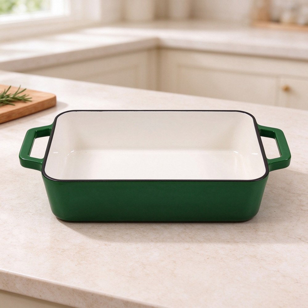 Living and Home 3.2L Green Enamelled Cast Iron Rectangular Baking Dish Image 7