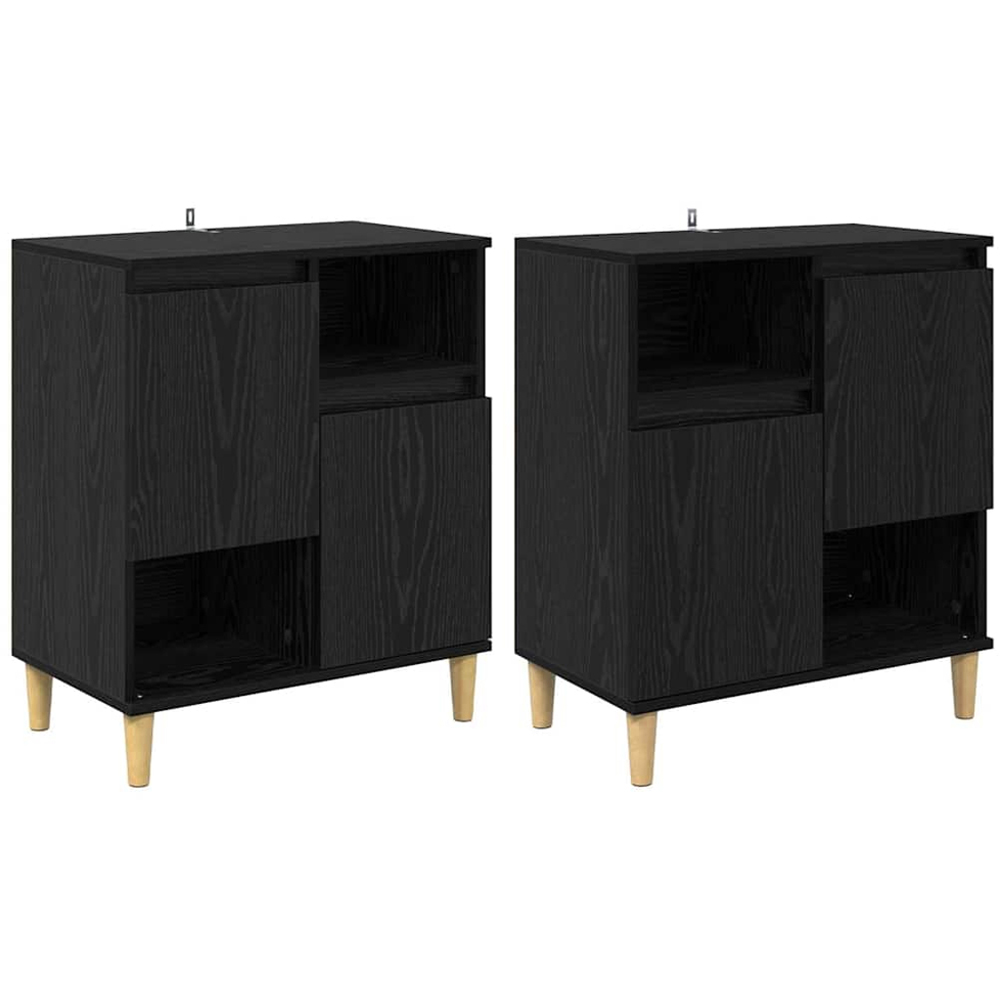 vidaXL 2 Door 2 Shelf Black Oak Compact Sideboard Set of 2 Image 2