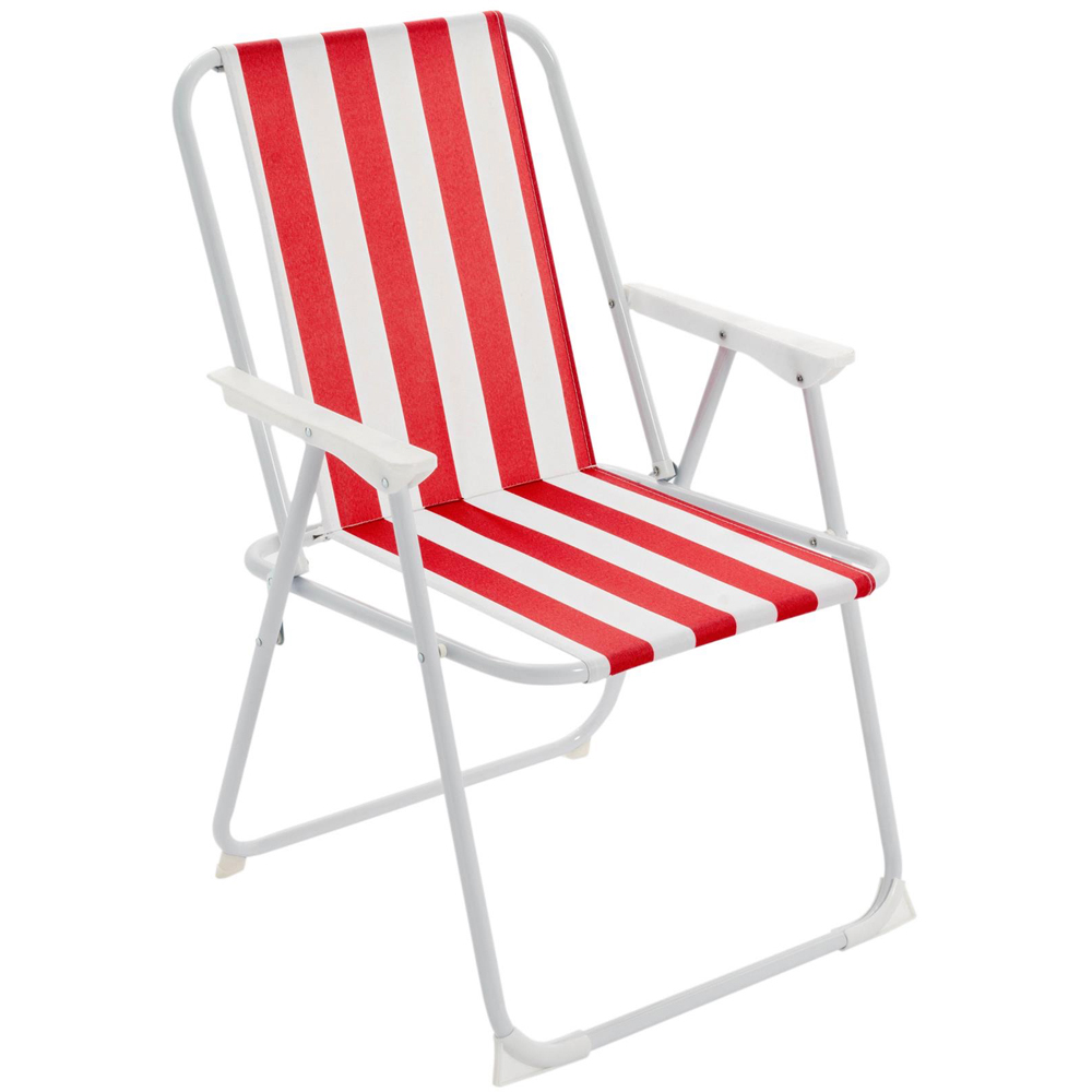 Harbour Housewares Red Stripe Folding Metal Beach Chair Image 2
