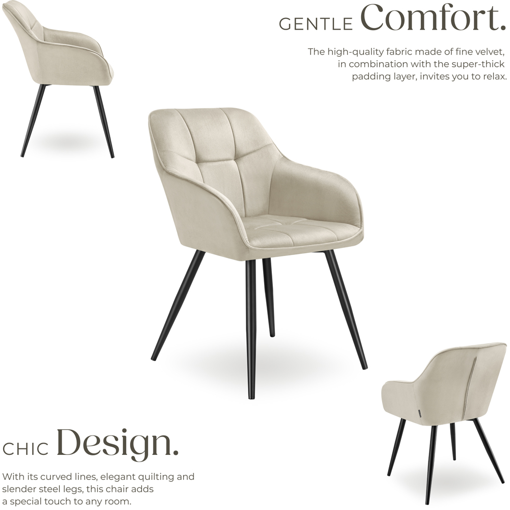 tectake Marilyn Set of 2 Cream and Black Quilted Velvet Dining Chair Image 3