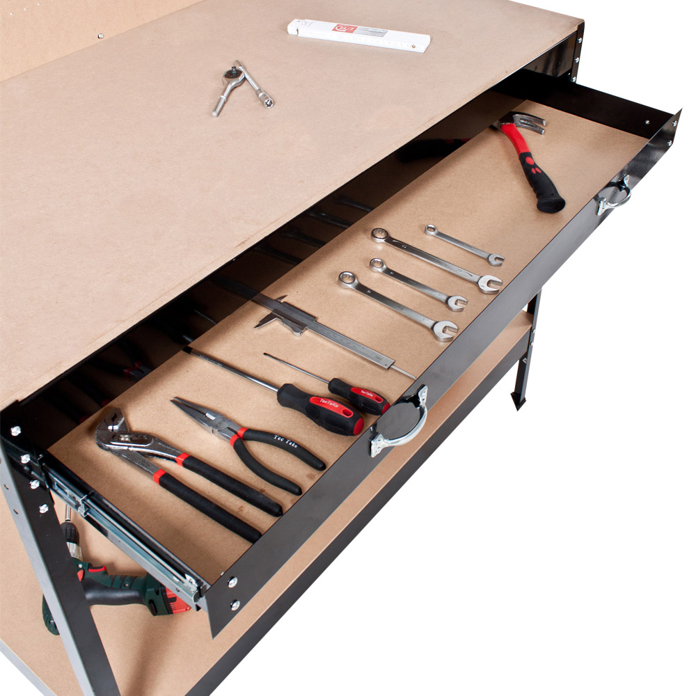 tectake 2 Shelf Single Drawer Black Workbench with Pegboard Image 6